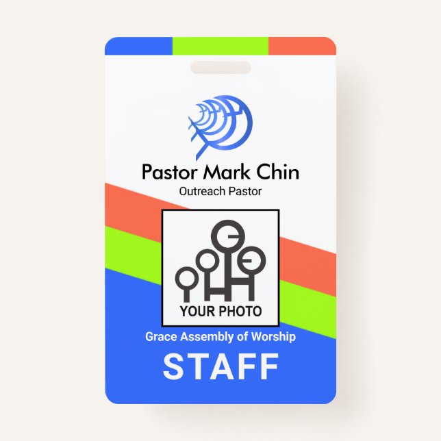 Bright Diagonal Colours Christian Photo ID Badge (Front)