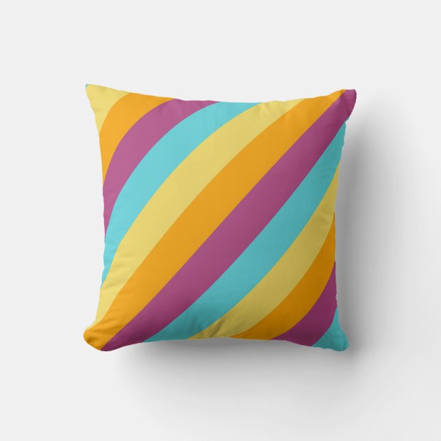 Bright Diagonal Stripes Throw Pillow (Front)