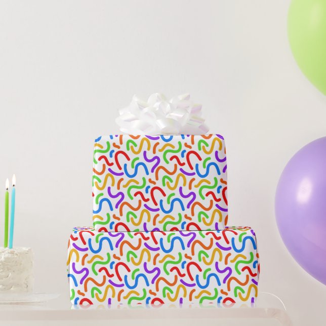Bright Dopamine Rainbow Squiggles Modern Abstract Wrapping Paper (Party Gifts)