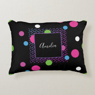 Bright Dot on Dot Pattern Name Accent Pillow
