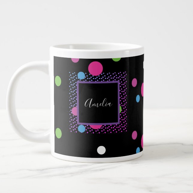 Bright Dots on Dot Pattern Large Coffee Mug (Left)