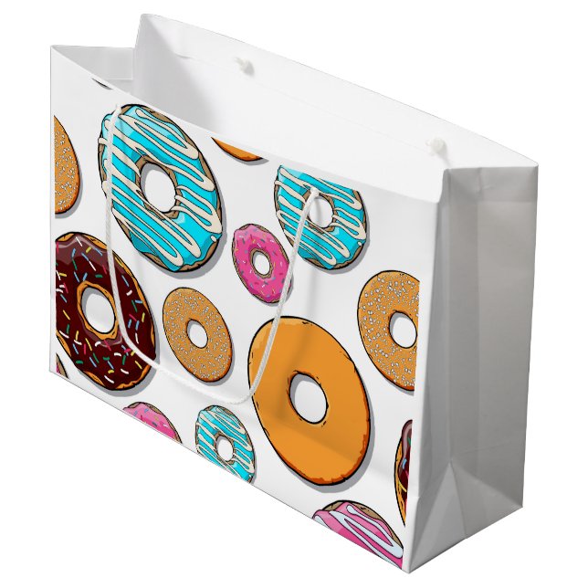 Bright Doughnut Whimsical Pattern Large Gift Bag (Front Angled)