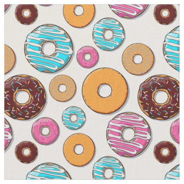 Bright Doughnuts Whimsical Pattern Fabric (Close Up)
