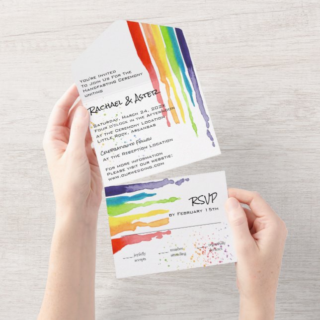 Bright Dripping Rainbow LGBTQ Handfasting Wedding All In One Invitation (Tearaway)