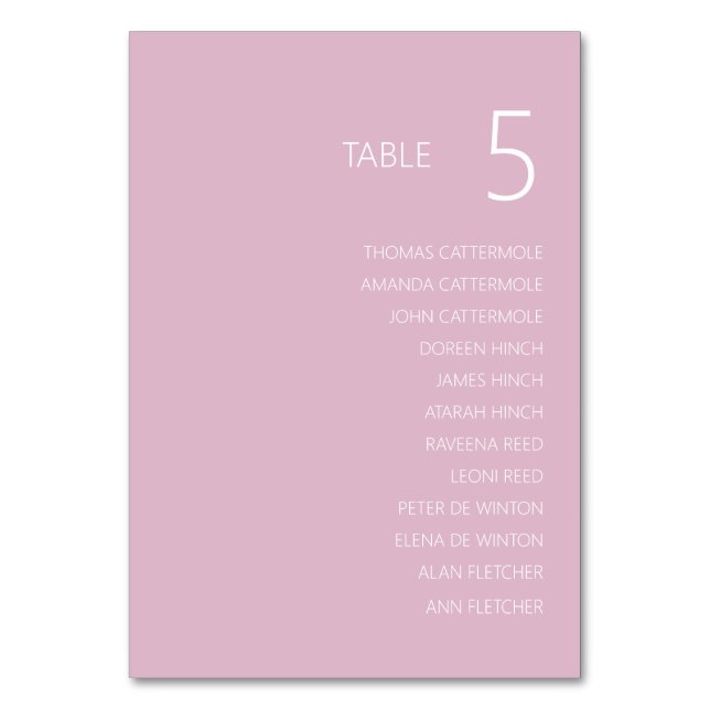 Bright Dusty Pink Wedding Table Number Card  (Front)