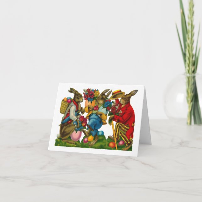 Bright Easter Bunnies Vintage Holiday Card (Front)