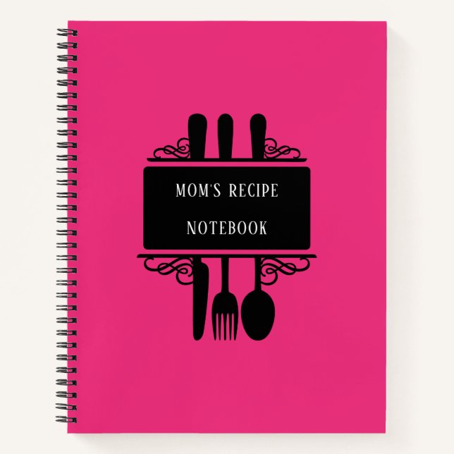 Bright Elegant Pink Baking Cooking Mom's Recipe Notebook (Front)
