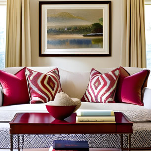 Bright Elegant Red and White Star Throw Pillow