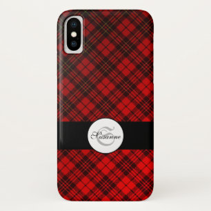 Bright Elegant Red Christmas tartan Monogram Case-Mate iPhone Case
