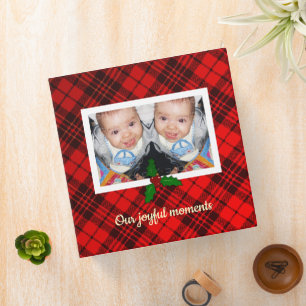 Bright Elegant Red Christmas tartan photo Album 3  Binder