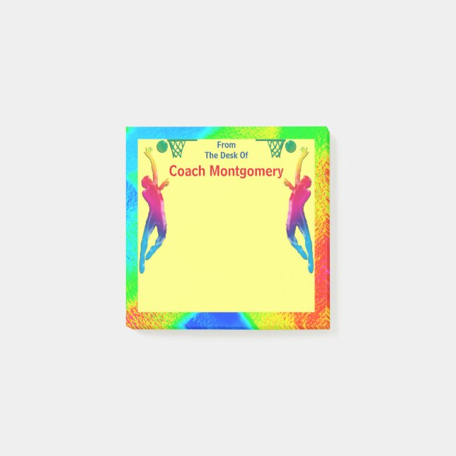 Bright Energetic Basketball Theme for Coach Post-it Notes (Front)