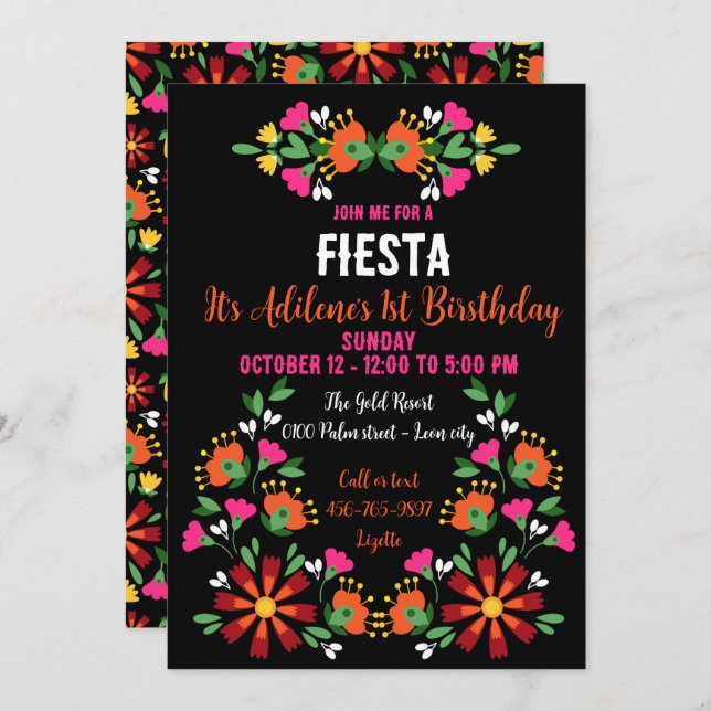 Bright Ethnic Flower Fiesta Mexican Embroidery Invitation (Front/Back)