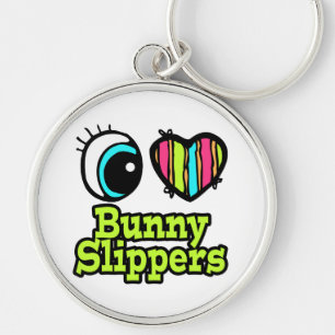 Bright Eye Heart I Love Bunny Slippers Keychain