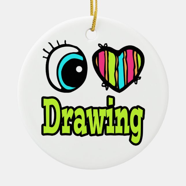 Bright Eye Heart I Love Drawing Ceramic Ornament (Front)
