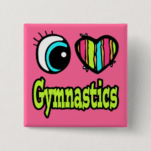 Bright Eye Heart I Love Gymnastics 2 Inch Square Button