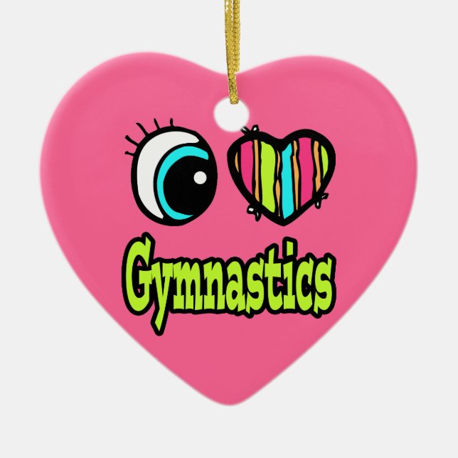Bright Eye Heart I Love Gymnastics Ceramic Ornament (Front)