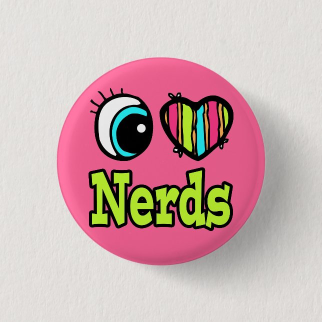 Bright Eye Heart I Love Nerds 1 Inch Round Button (Front)