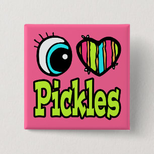 Bright Eye Heart I Love Pickles 2 Inch Square Button