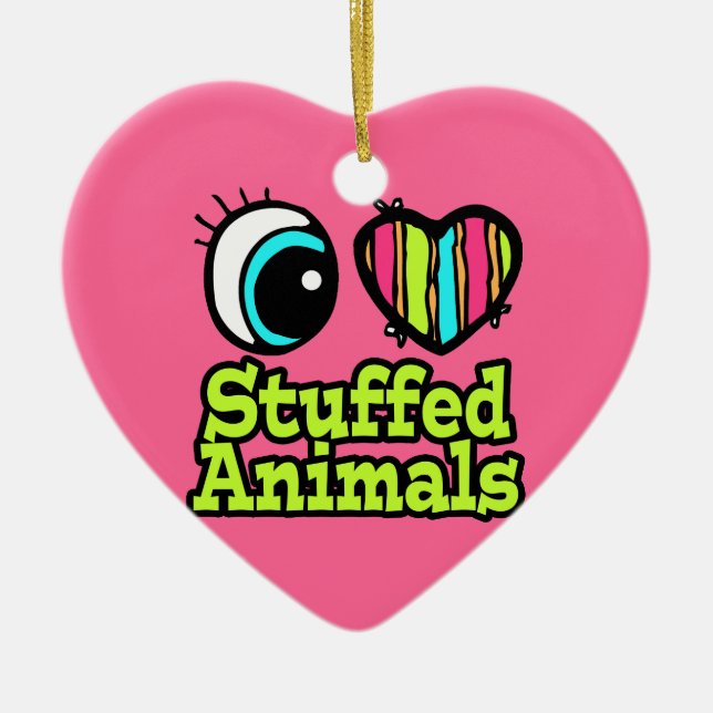 Bright Eye Heart I Love Stuffed Animals Ceramic Ornament (Front)