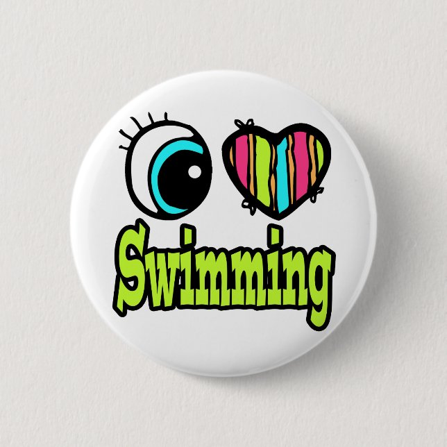 Bright Eye Heart I Love Swimming 2 Inch Round Button (Front)