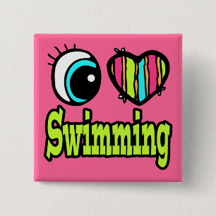 Bright Eye Heart I Love Swimming 2 Inch Square Button