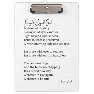 Bright Eyed Girl Inspirational Poem Wall Art Clipboard