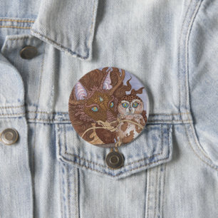 Bright Eyes Owl and Dragon 3 Inch Round Button