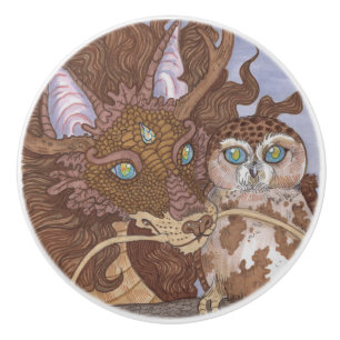 Bright Eyes Owl and Dragon Ceramic Knob