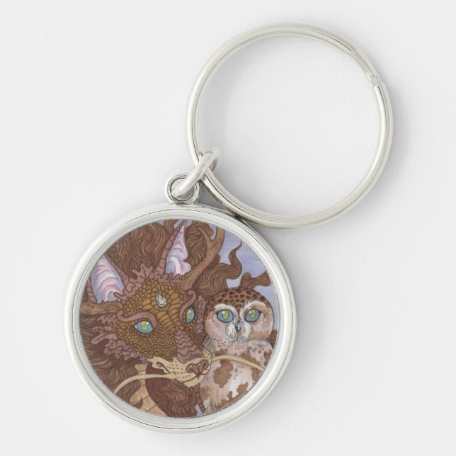 Bright Eyes Owl and Dragon Keychain (Front)
