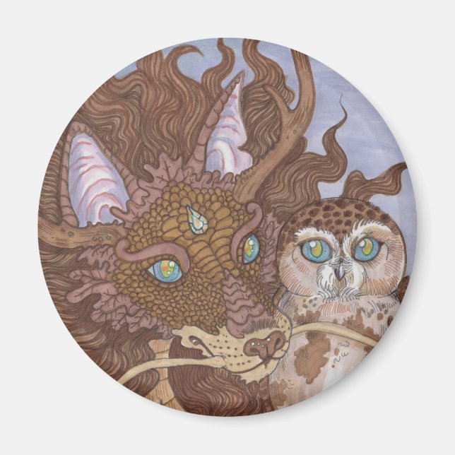 Bright Eyes Owl and Dragon Magnet (Front)