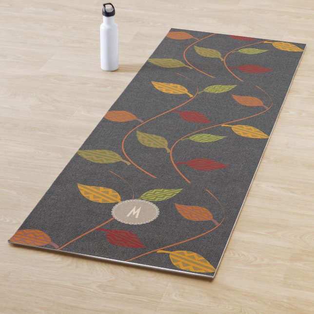 Bright Fall Leaves Rustic Monogram Yoga Mat (In Situ)