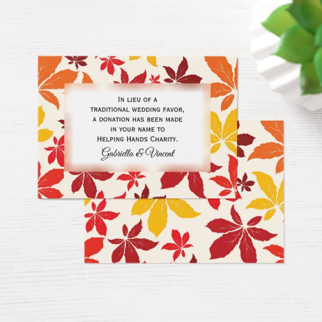 Bright Fall Leaves Wedding Charity Favour Card (Desk)