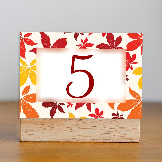 Bright Fall Leaves Wedding Table Numbers (Set a warm Autumn table at your celebration event with the Bright Fall Leaves Table Numbers.)