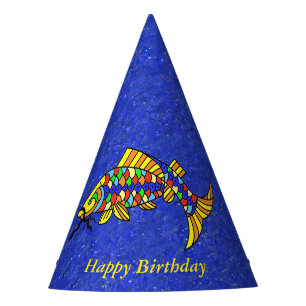 Bright Festive Colourful Fish Sparkle Look Blue Party Hat