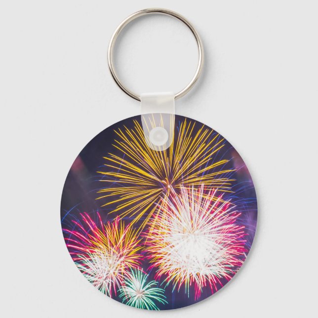 Bright Fireworks Photo Keychain (Front)