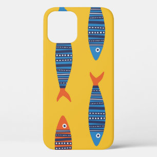 Bright fishes seamless pattern. Seaside hand drawn iPhone 12 Case