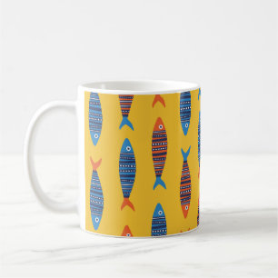 Bright fishes seamless pattern. Seaside hand drawn Coffee Mug
