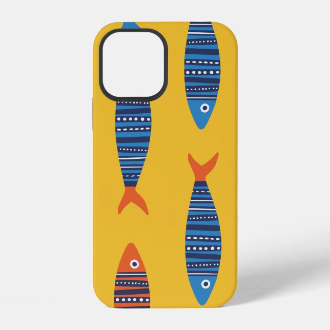Bright fishes seamless pattern. Seaside hand drawn iPhone Case (Back)