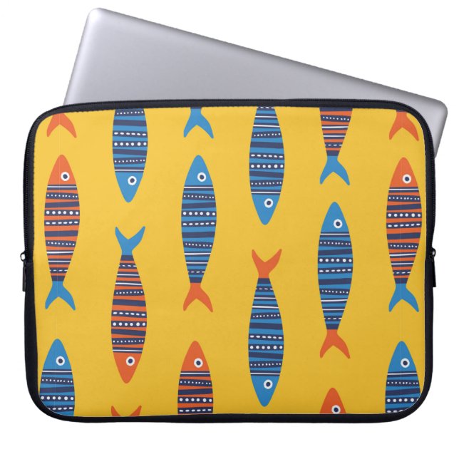 Bright fishes seamless pattern. Seaside hand drawn Laptop Sleeve (Front)