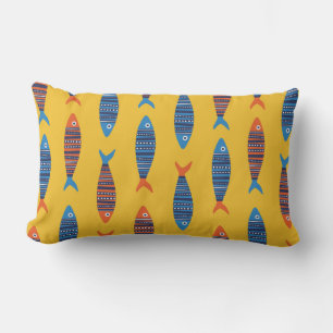Bright fishes seamless pattern. Seaside hand drawn Lumbar Pillow