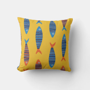 Bright fishes seamless pattern. Seaside hand drawn Throw Pillow