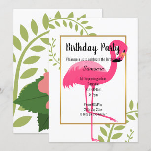 BRIGHT FLAMINGO BOTANICAL WHITE PINK GOLD INVITATION