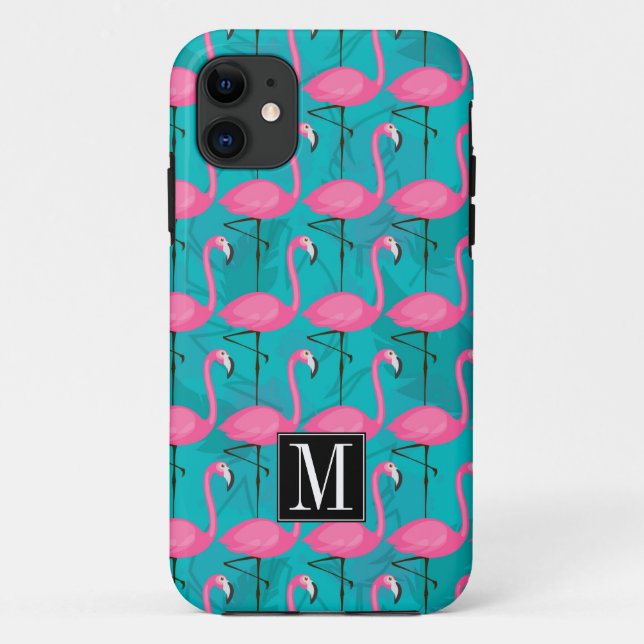 Bright Flamingo Pattern | Add Your Initial Case-Mate iPhone Case (Back)