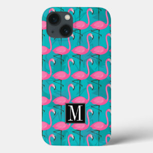 Bright Flamingo Pattern   Add Your Initial iPhone 13 Case