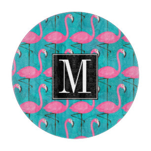 Bright Flamingo Pattern Add Your Initial Cutting Board
