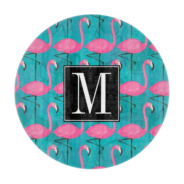 Bright Flamingo Pattern | Add Your Initial Cutting Board (Front)