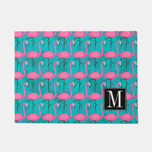 Bright Flamingo Pattern   Add Your Initial Doormat