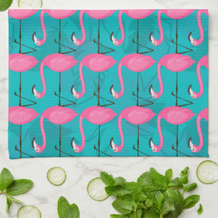 Bright Flamingo Pattern   Add Your Initial Kitchen Towel