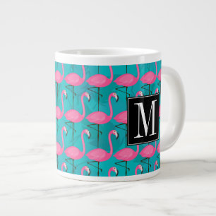 Bright Flamingo Pattern   Add Your Initial Large Coffee Mug