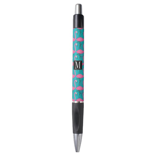 Bright Flamingo Pattern | Add Your Initial Pen (Front Vertical)